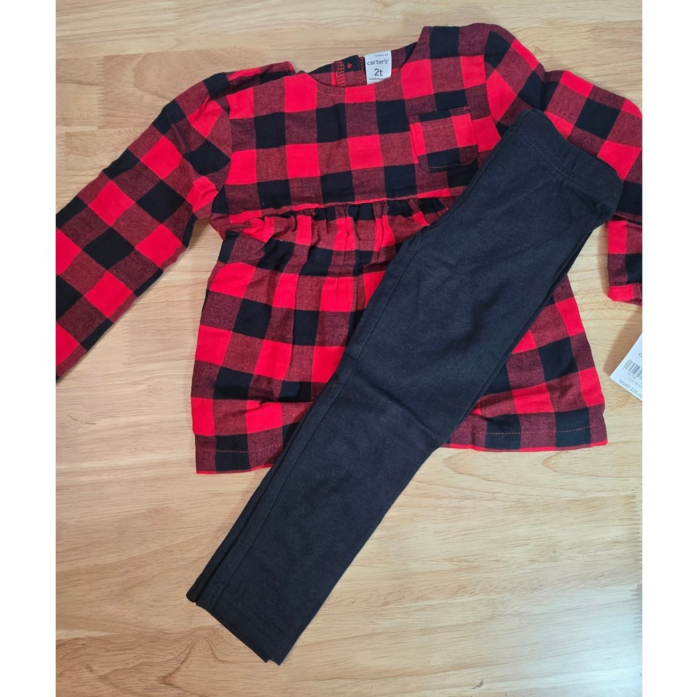 Carters Toddler Girls 2T Buffalo Plaid Tunic and Leggings 2pc Set Red Black NEW